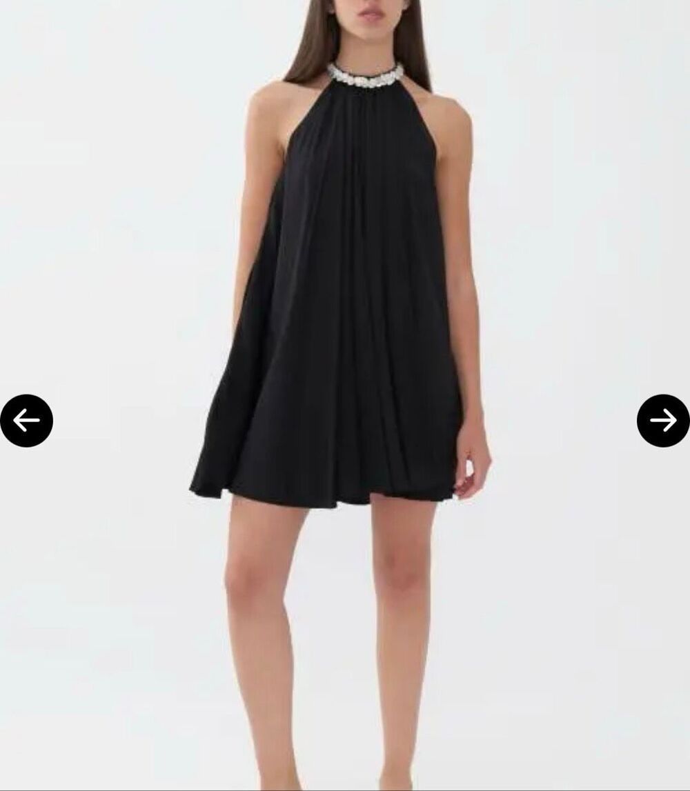 Nocturne Black Shell Collar Halter Trapeze Mini Dress NWT Size 1 S/M